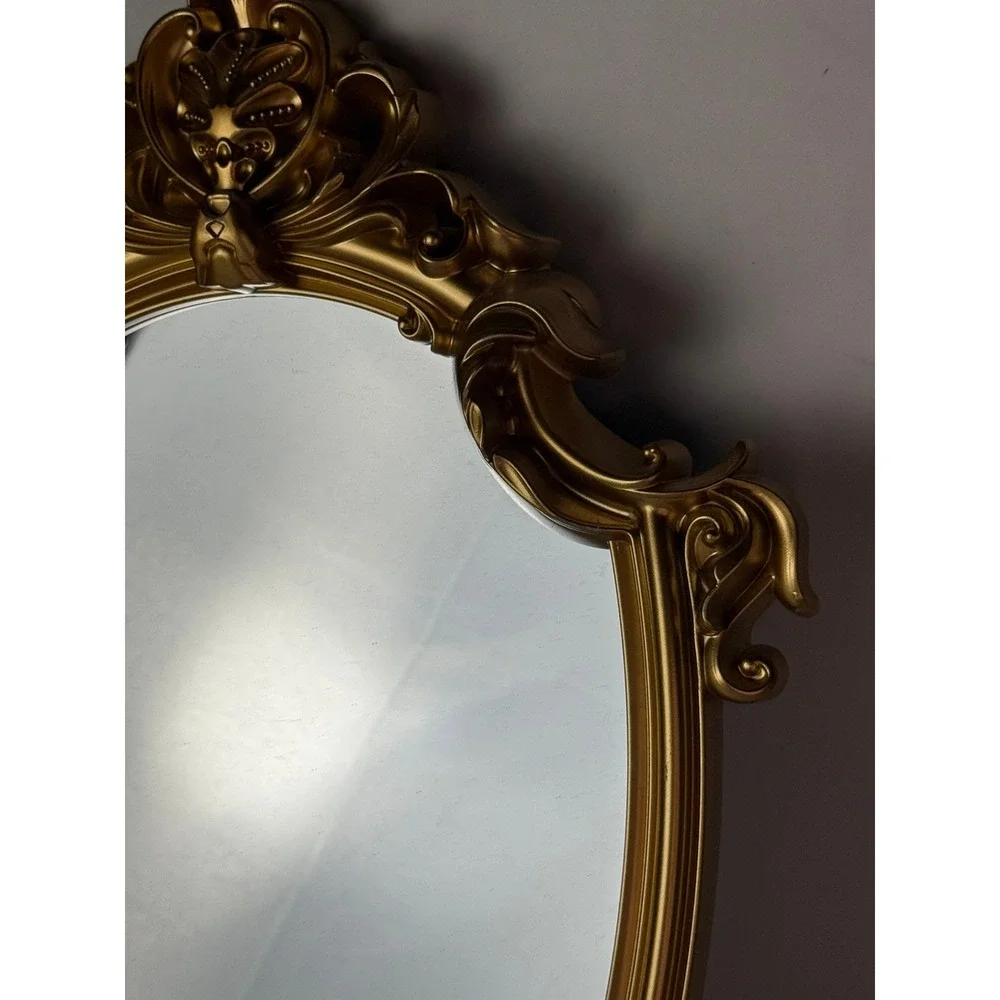 Vintage Style Ornate Gold Baroque Wall Mirror Scrollwork Shield Frame